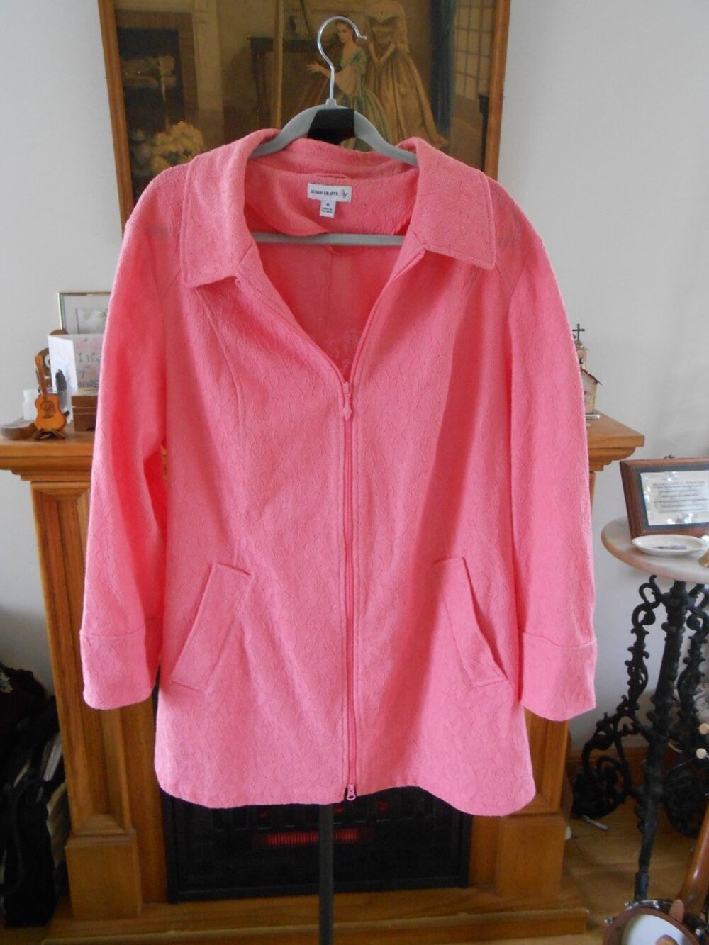 SUSAN GRAVER JACKET-PINK OR SALMON COLORED BROCADE-WOMEN'S SIZE 1X-EXCELLENT